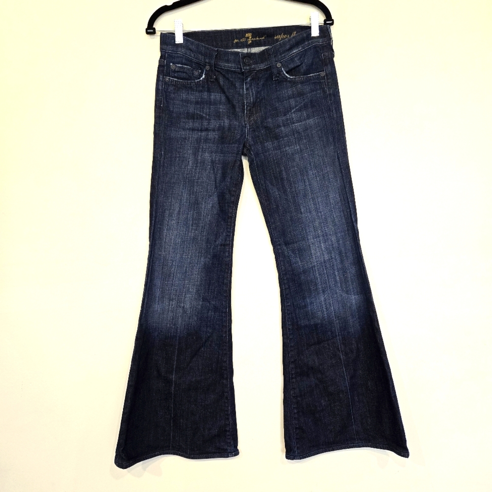 7 For All Mankind Super Flare Darkwash Women's Jeans Low Rise 28 Retro 70s Boho
